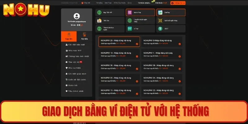 Giao dịch bằng ví điện tử với hệ thống